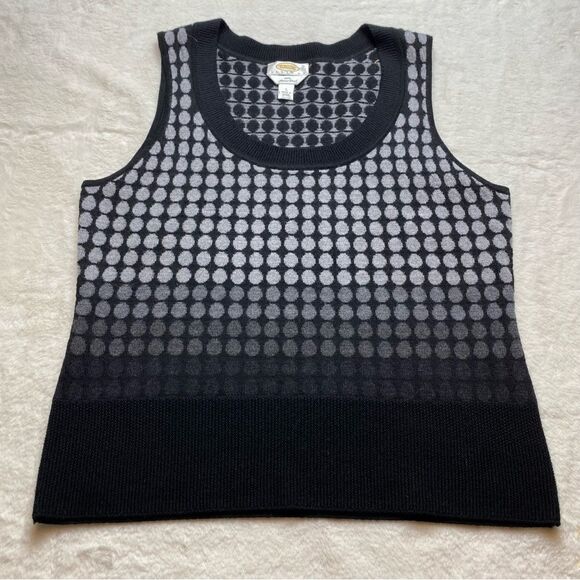 Talbots Petites Ombré Gray and Black 100% Merino Wool Vest Circle Design Size L - Picture 1 of 7